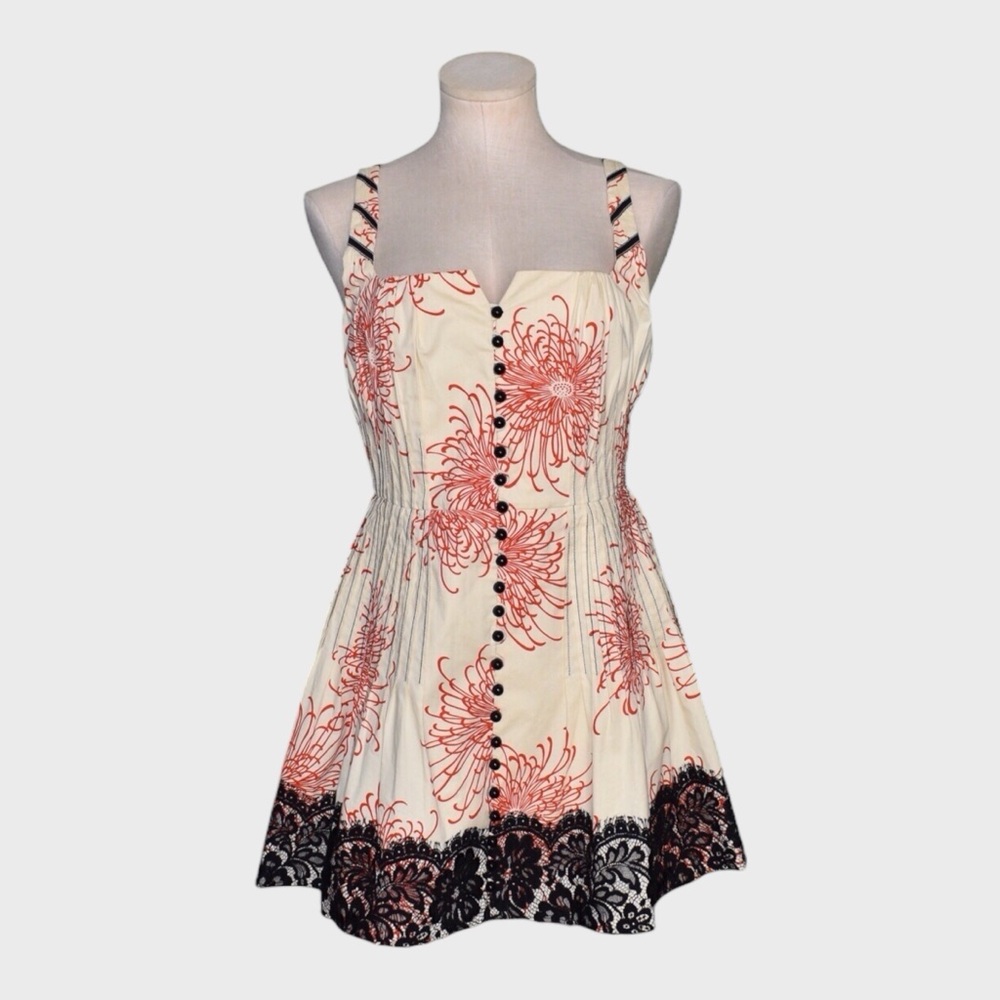 Byron Lars Sleeveless Printed Fit & Flare Dress Lace Hem